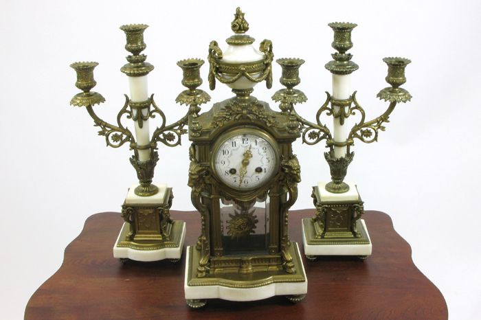 Appraisal: FRENCH H H THREE PIECE CLOCK SET The center heavy