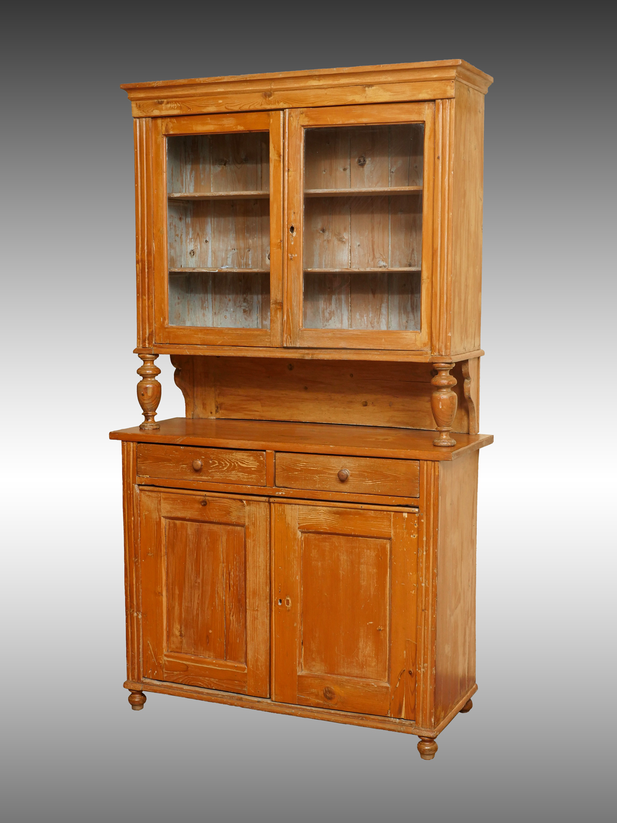 Appraisal: ENGLISH PINE CABINET WITH ORIGINAL GLASS - door cabinet with