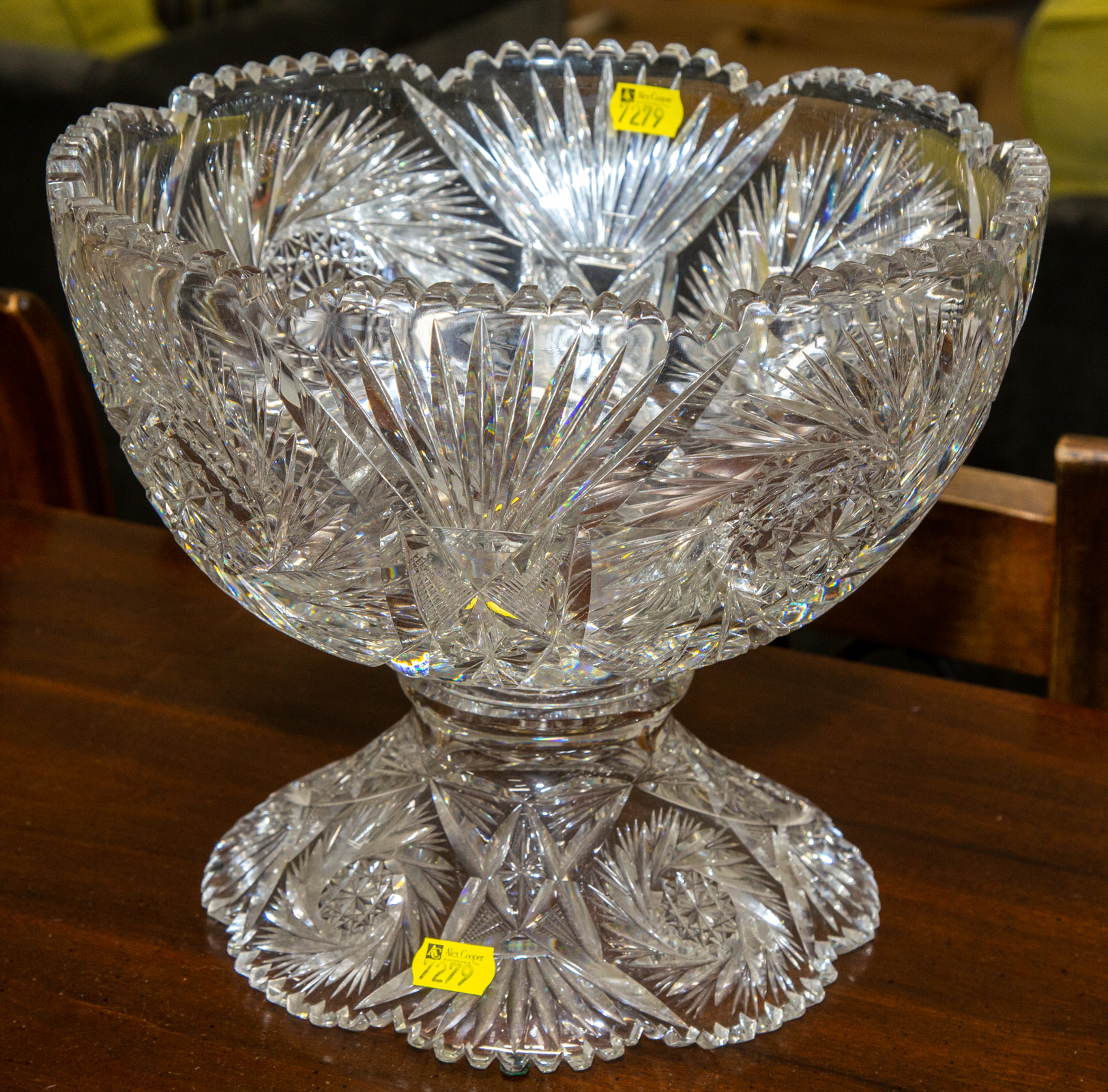 Appraisal: AMERICAN BRILLIANT STAR CUT GLASS PUNCH BOWL in H on