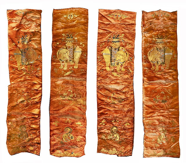 Appraisal: A COLLECTION OF CHINESE GOLD GROUND AND EMBROIDERED BANNERS PANELS