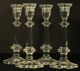 Appraisal: Cut Glass Crystal Candlesticks Unmarked the sticks with faceted drip