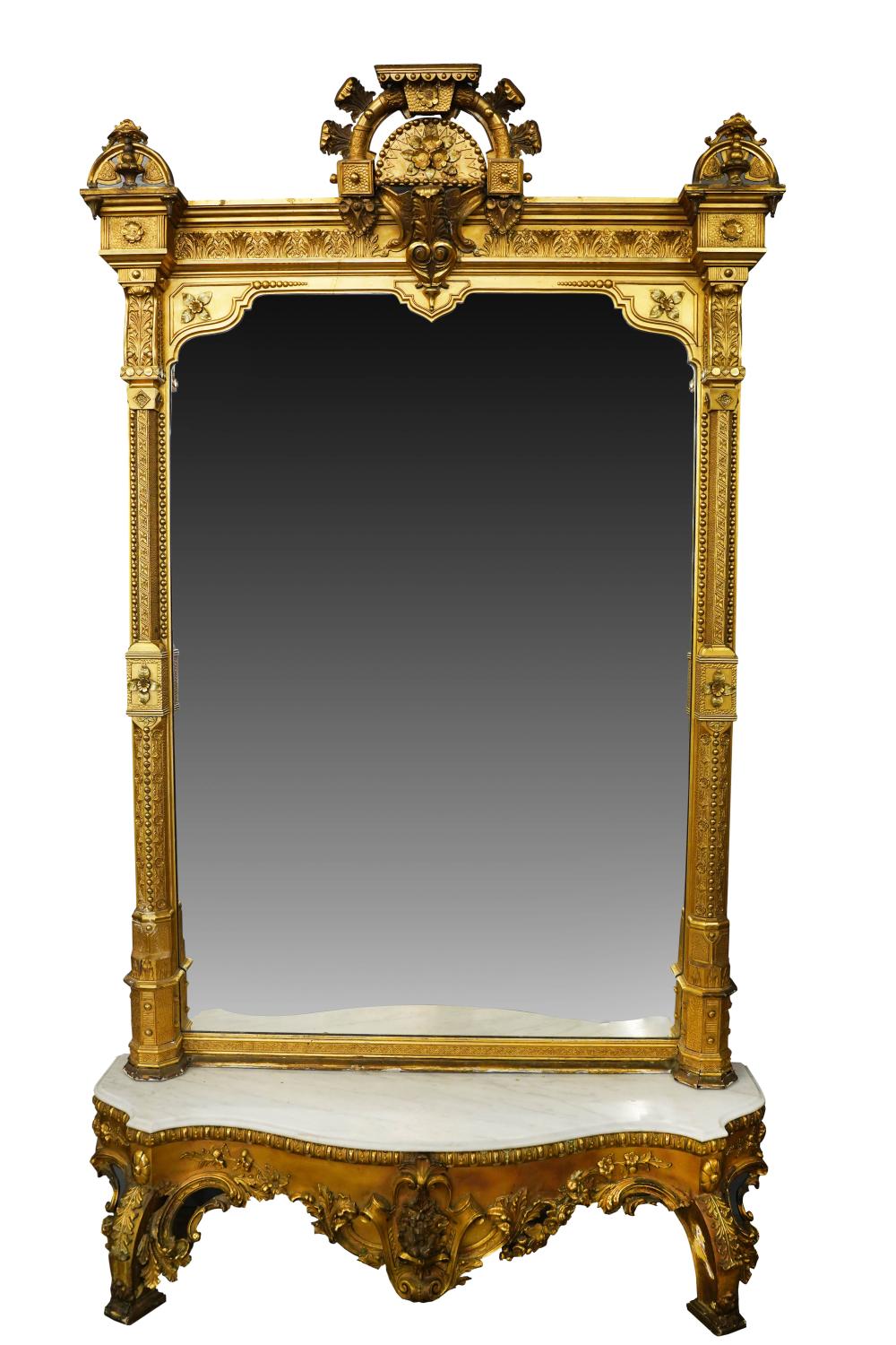 Appraisal: FRENCH GILTWOOD GESSO PIER MIRROR TABLECondition with loss to gesso