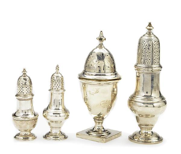 Appraisal: A group of four English silver casters Comprising baluster form