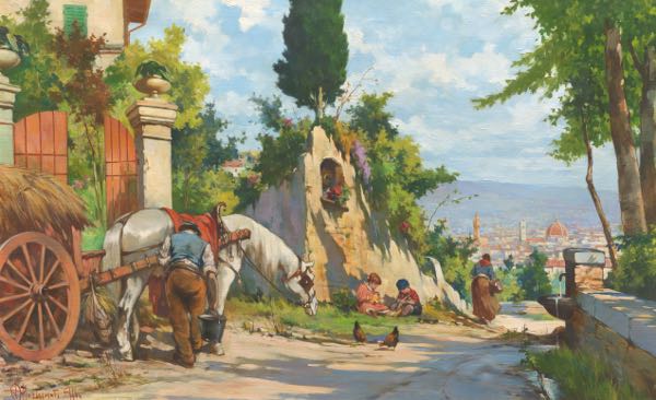 Appraisal: ALDO AFFORTUNATI ITALIAN - x Country road scene Oil on