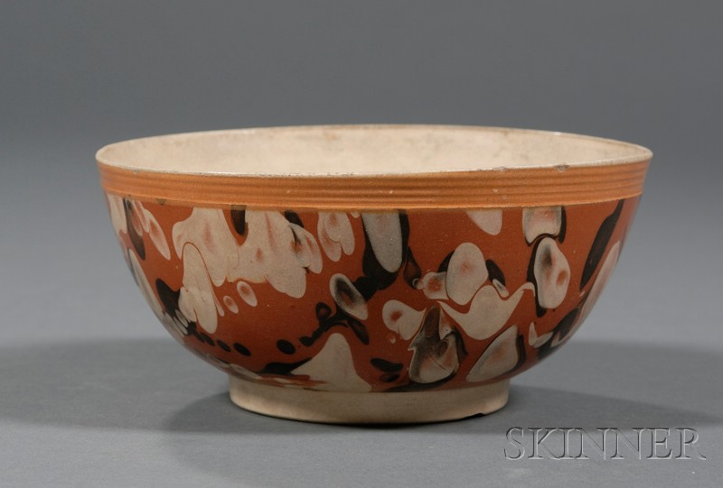 Appraisal: Mochaware Bowl Britain early th century hemispherical bowl with orange