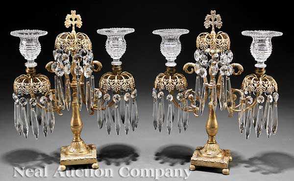 Appraisal: A Pair of Regency Gilt Bronze and Cut Crystal Two-Light