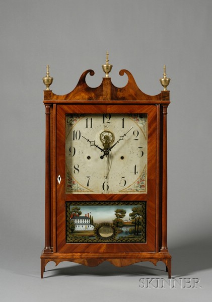 Appraisal: Mahogany Outside Escapement Pillar and Scroll Clock by Eli Terry