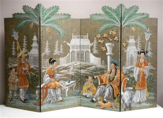 Appraisal: Robert Crowder American - hand-painted four panel floor screen depicting