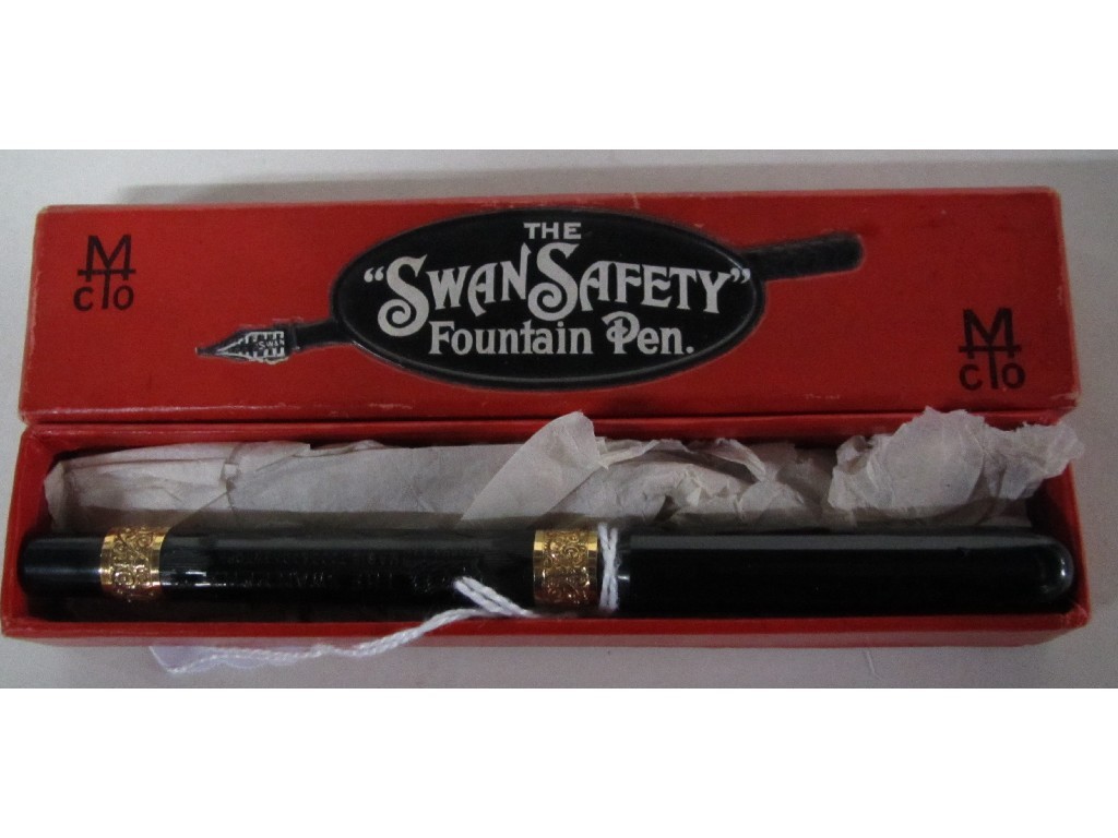 Appraisal: Boxed swan safety pen with ct gold bands by Mabie