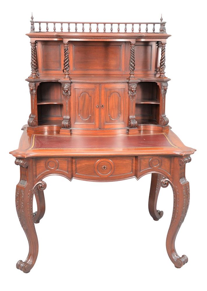 Appraisal: Mahogany Victorian Desk with cabinet and shelved back top shelves