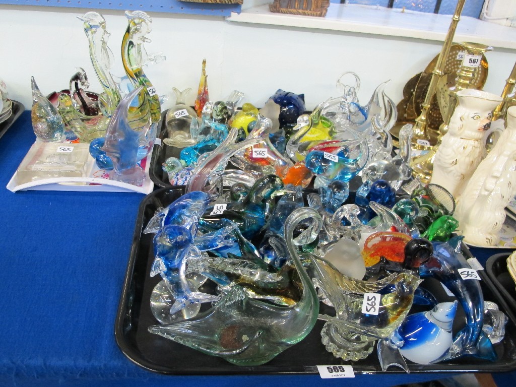 Appraisal: Three trays of assorted glass animal figures - birds fish