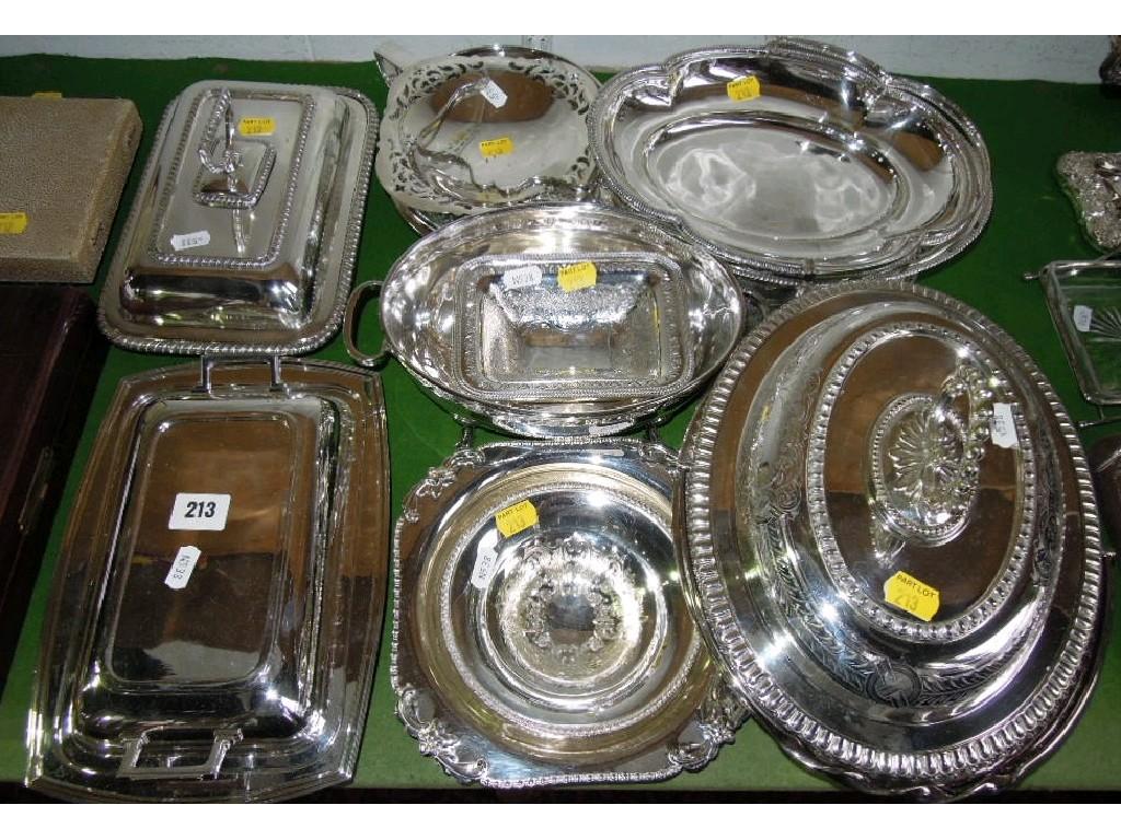 Appraisal: A quantity of plated wares including entree dishes and covers