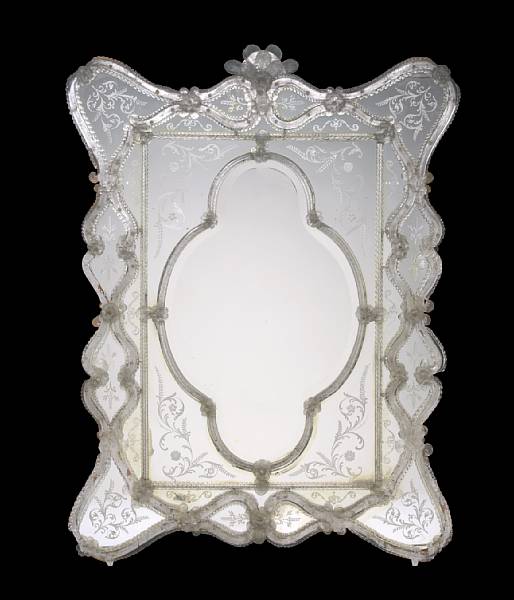 Appraisal: A Venetian Murano etched glass mirror last quarter th century