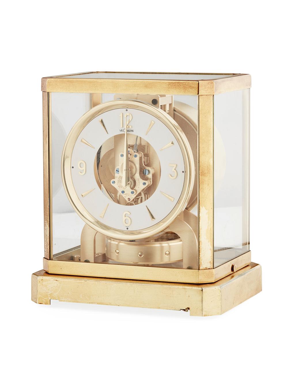 Appraisal: JAEGER LE COULTRE GENEVA SWISS GILT-BRASS 'ATMOS' CLOCK S the