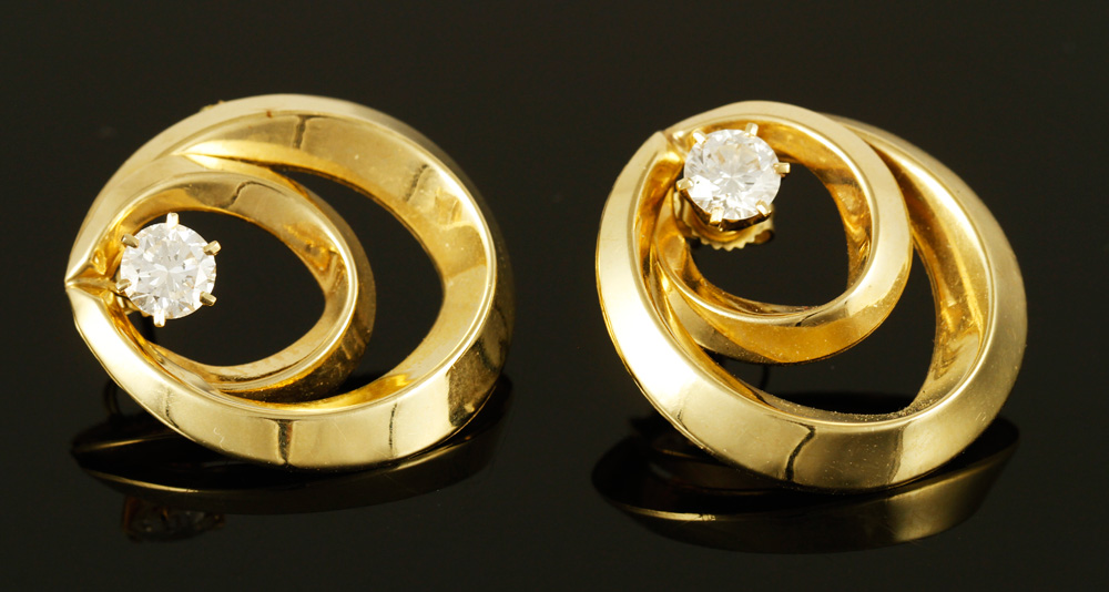 Appraisal: - Pr K Gold and Diamond Earrings Pair of K