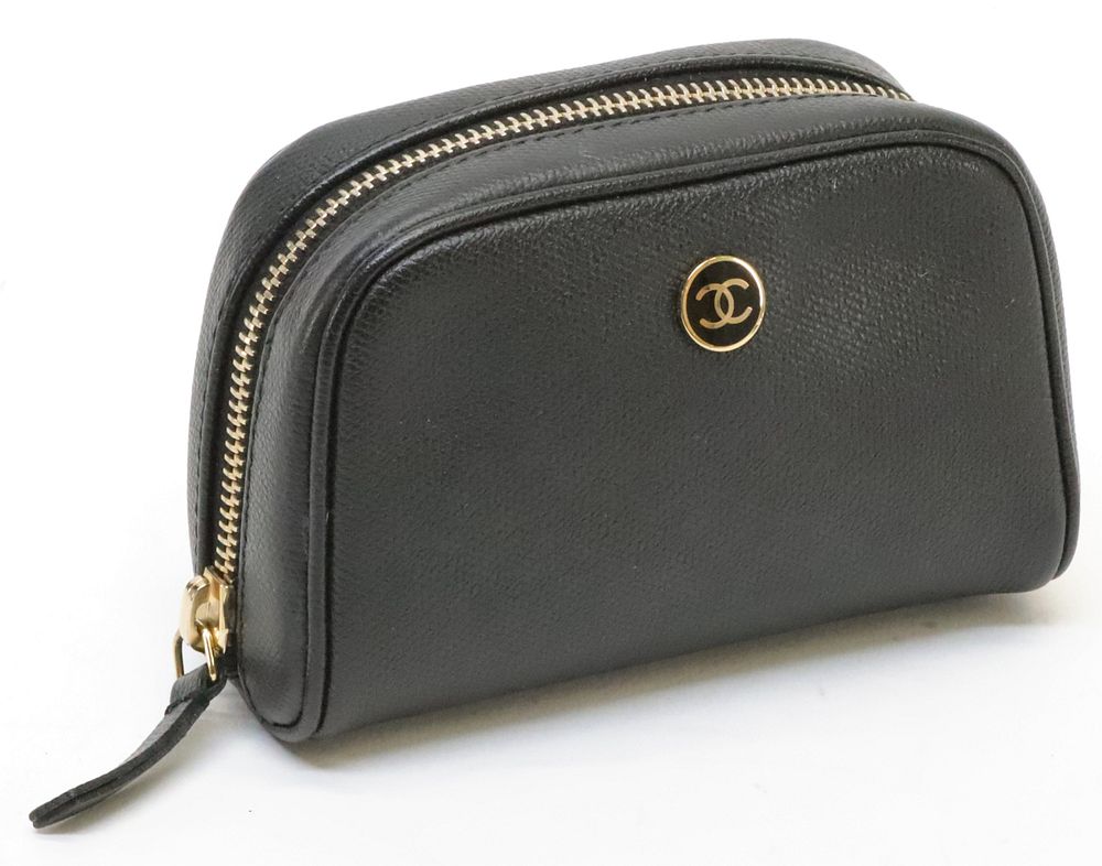 Appraisal: Chanel Cosmetic Bag A black grained leather Chanel cosmetic bag