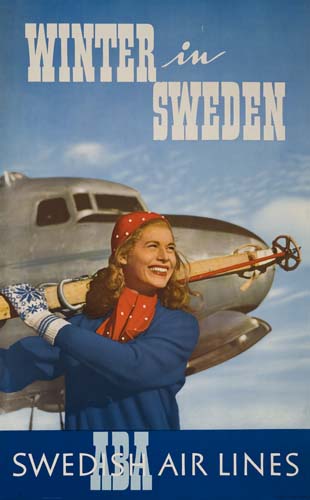 Appraisal: RENE CRISPIEN WINTER IN SWEDEN SWEDISH AIR LINES x inches