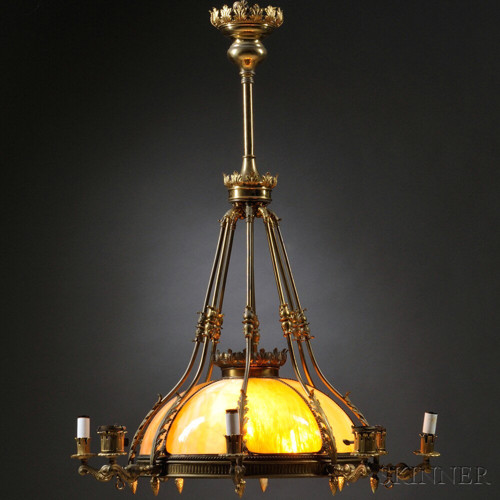 Appraisal: Slag Glass Chandelier Slag glass white metal th century The