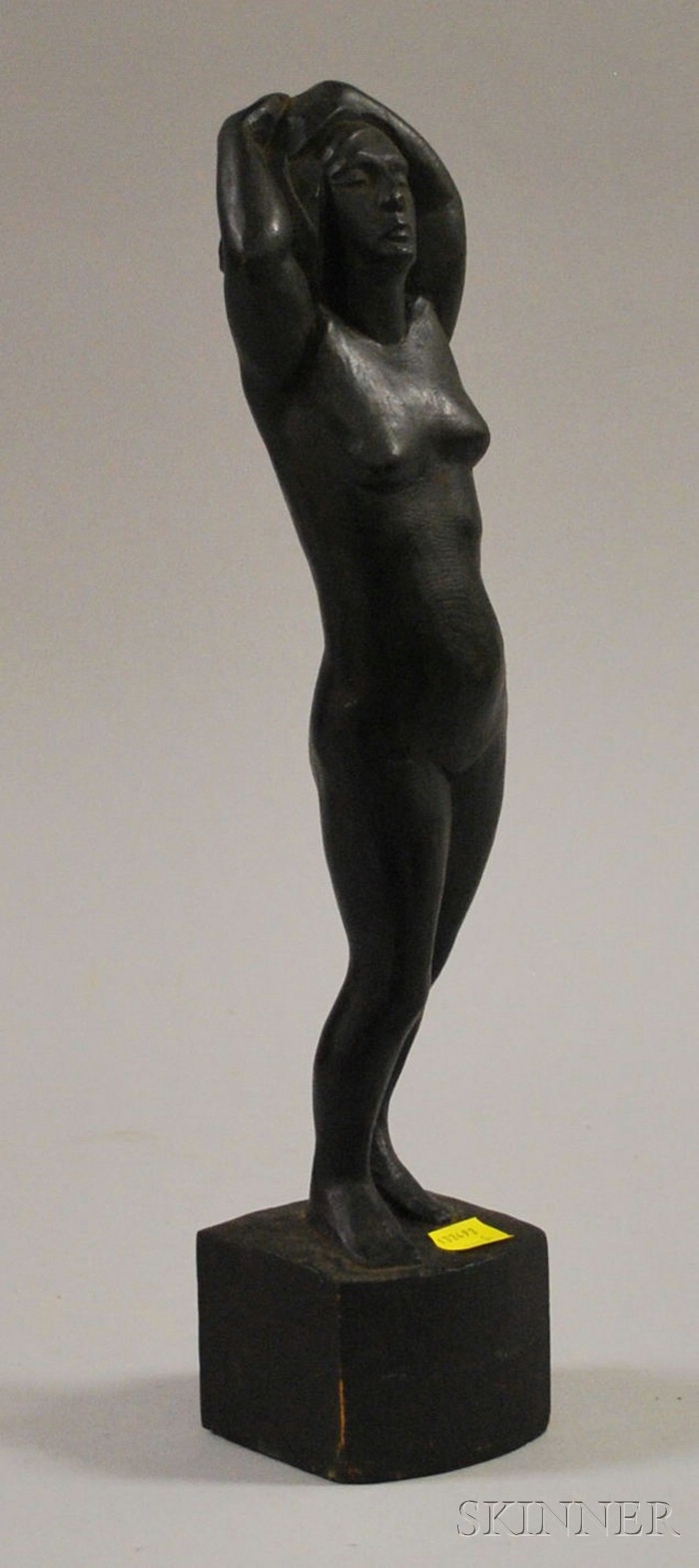 Appraisal: Black-painted Carved Wood Sculpture of a Woman inscribed Klammin Heino