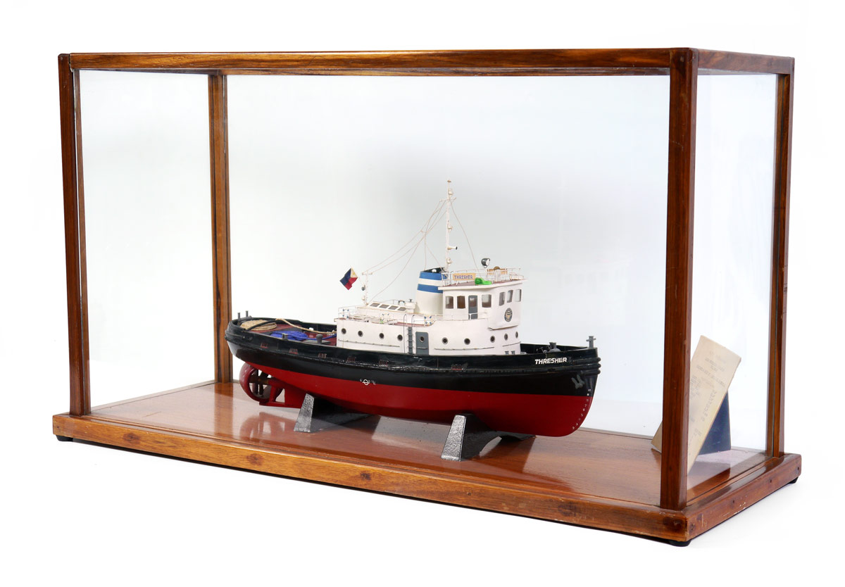 Appraisal: HANDCRAFTED SCALE MODEL OF THE TUGBOAT THRESHER In oak framed