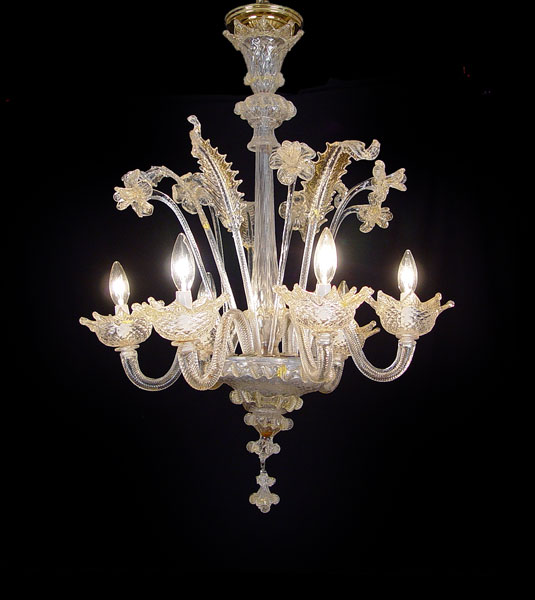 Appraisal: VENETIAN AVENTURINE GLASS CHANDELIER light glass chandelier with flower and