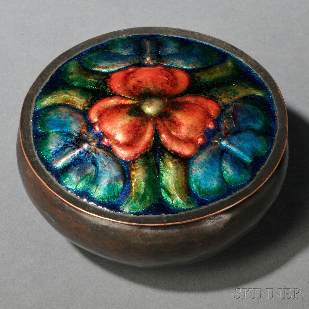 Appraisal: Arts Crafts Enamel and Copper Box Early th century Circular