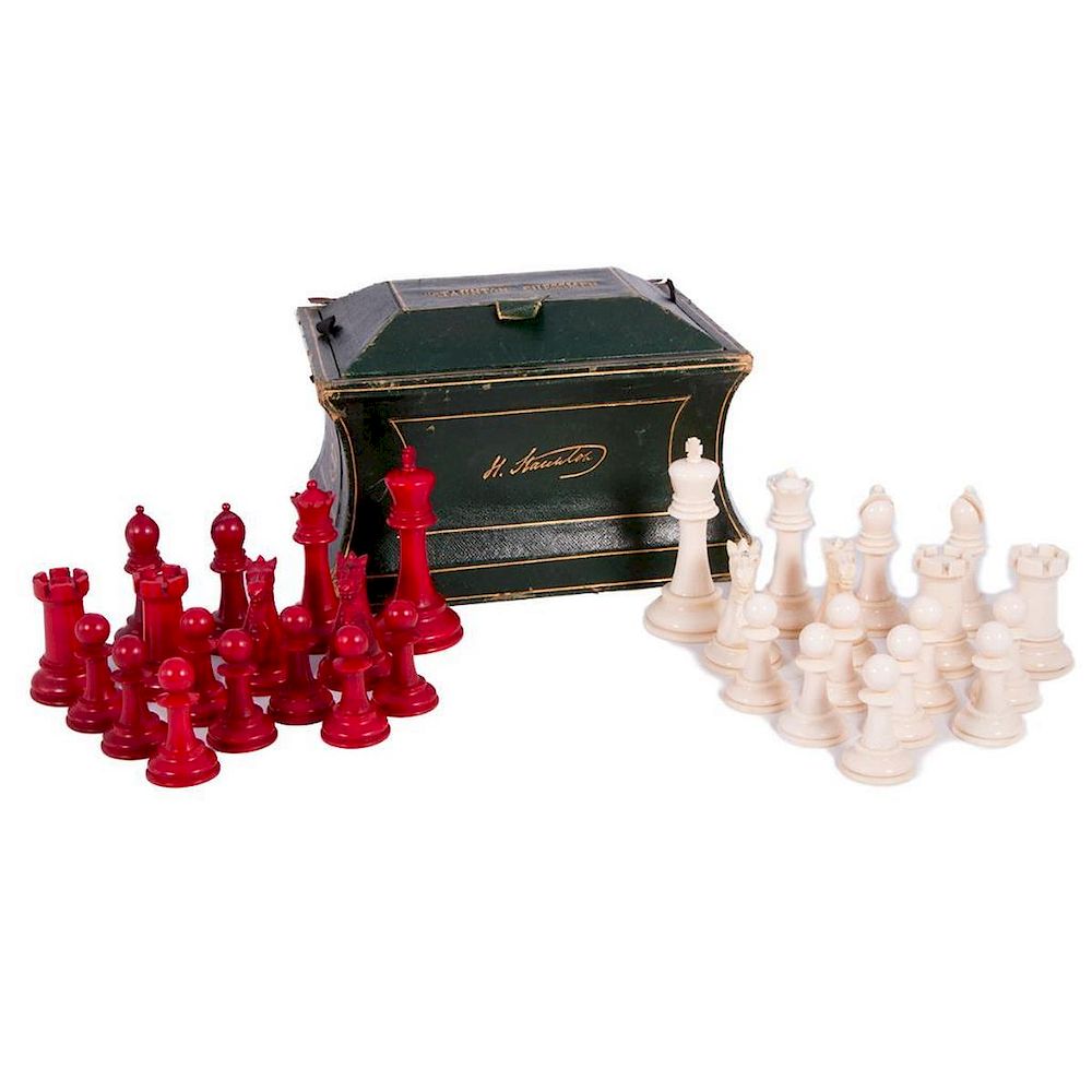 Appraisal: Staunton Chessman Pieces Natural and Stained Complete Piece Chess Set