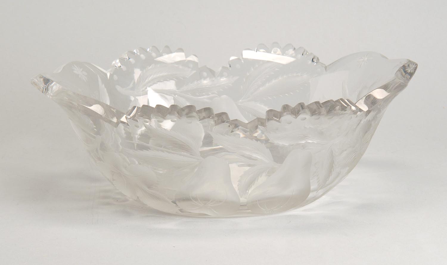 Appraisal: HEAVY INTAGLIO CUT GLASS BOWL Early th CenturyIn oblong form