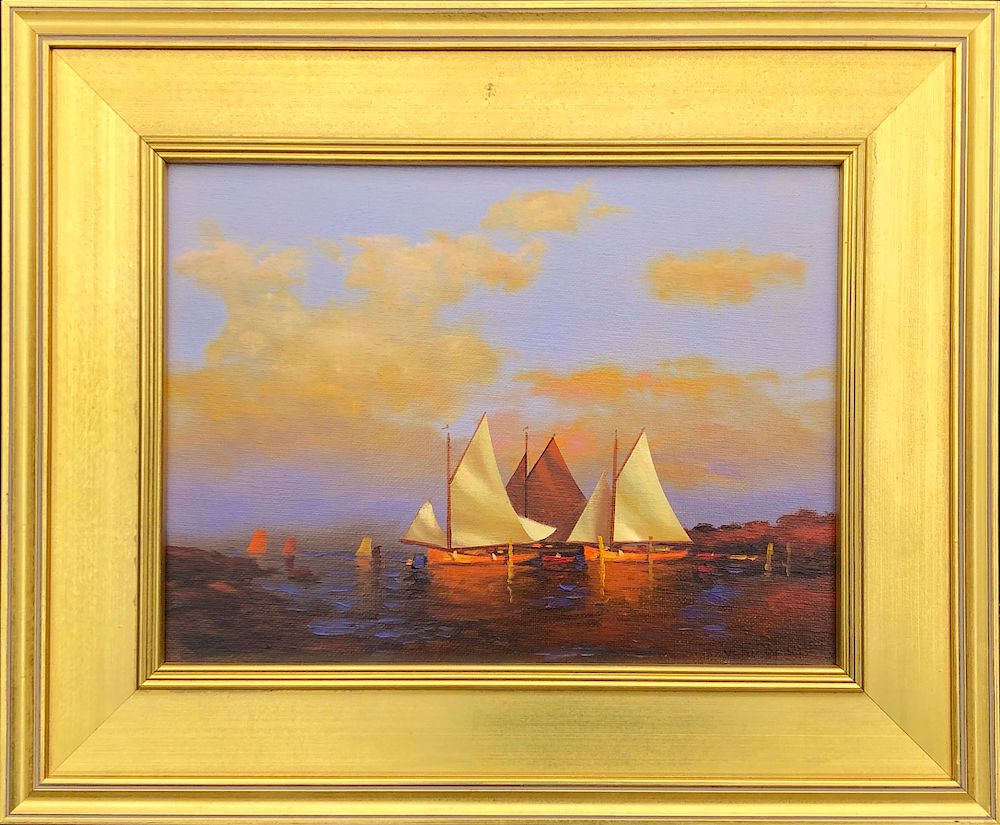 Appraisal: Vernon Broe Oil on Canvas Board Three Schooners Docked at