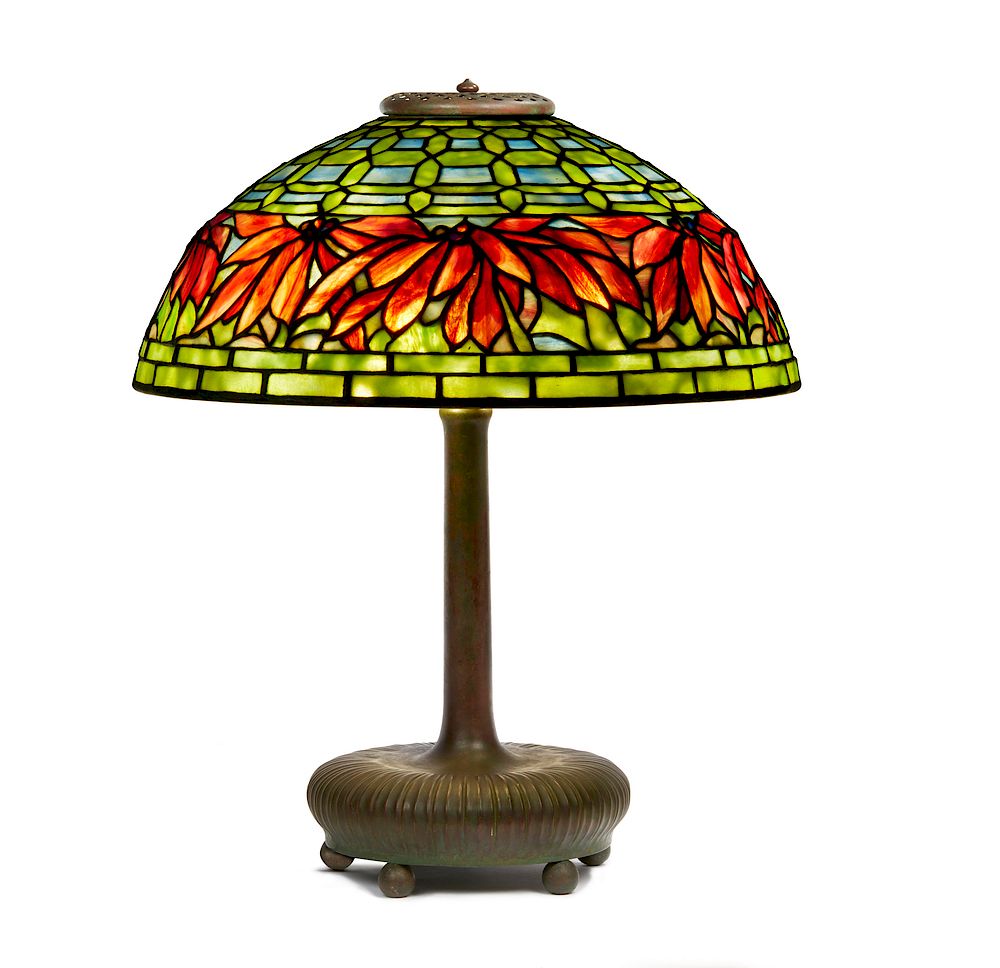 Appraisal: Tiffany Studios Poinsettia Table Lamp Tiffany Studios poinsettia leaded glass