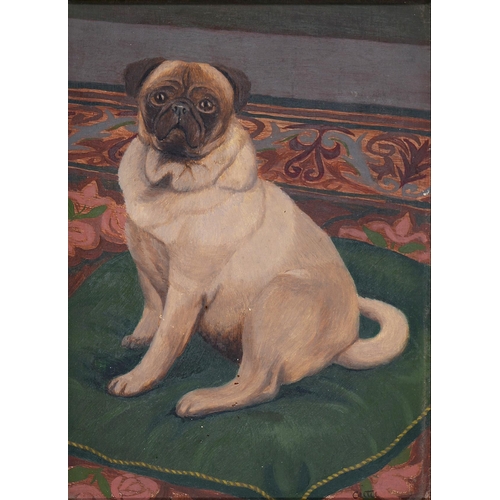 Appraisal: th c School - Pug on a Green Cushion signed