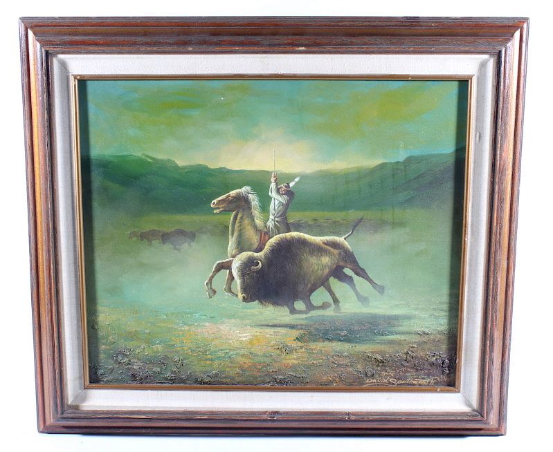 Appraisal: David Southworth Hunting Buffalo Oil On Canvas Featured in this