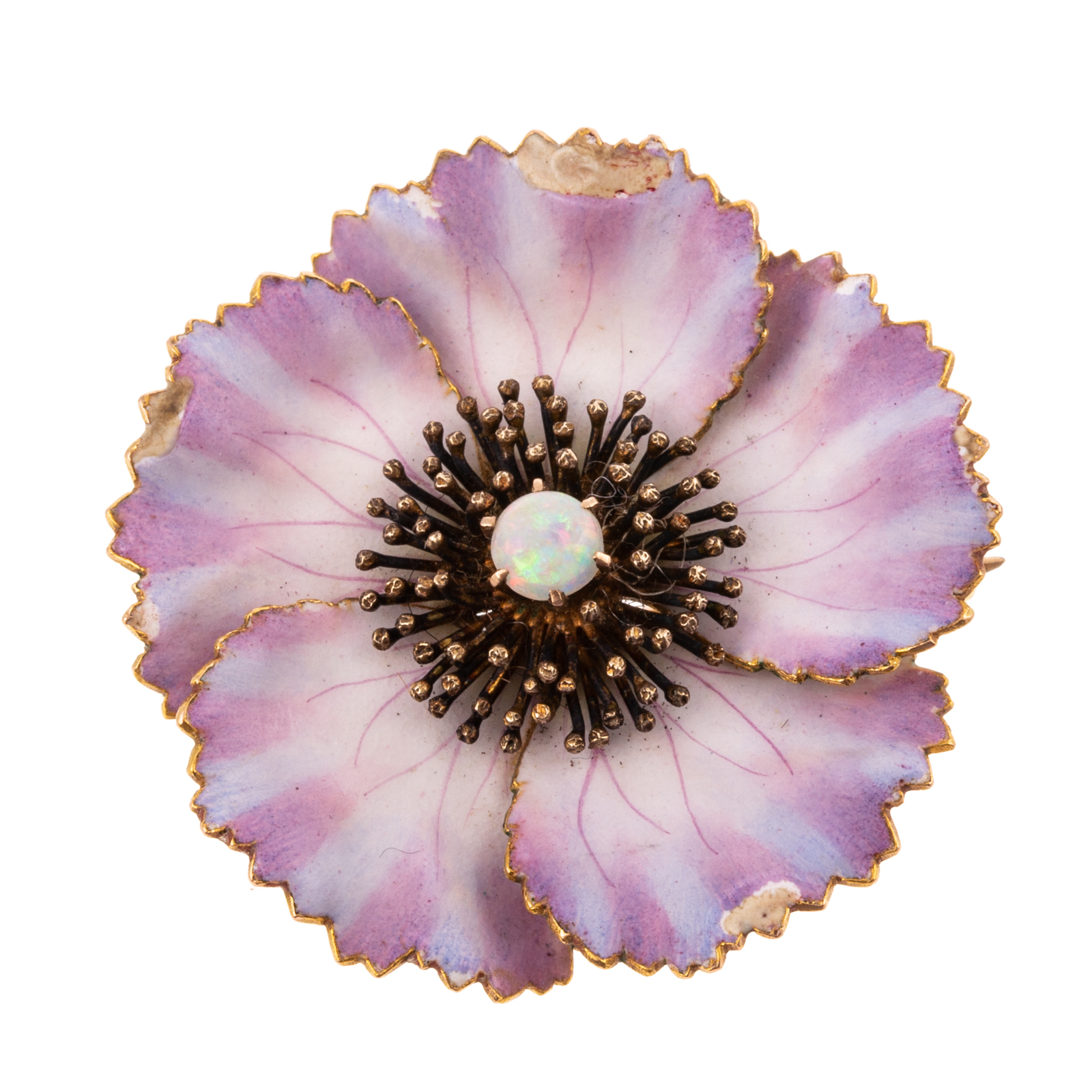 Appraisal: AN ART NOUVEAU ENAMEL PANSY PIN WITH OPAL IN K