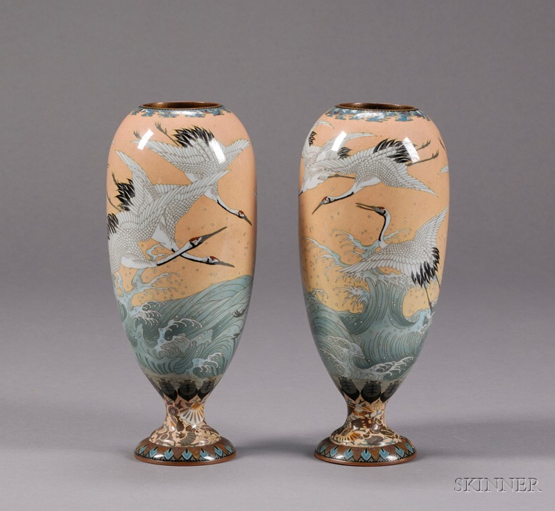 Appraisal: Pair of Cloisonne Vases Japan late th century oviform with