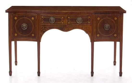 Appraisal: George III style inlaid mahogany serpentine sideboard mid th century