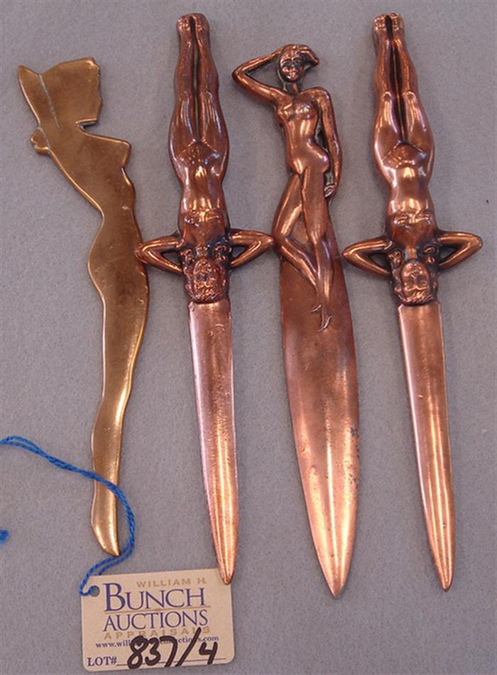 Appraisal: Lot of vintage figural letter openers Including three-dimensional nude ladies