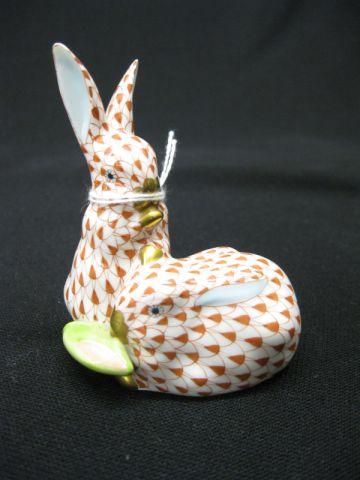 Appraisal: Herend Fishnet Porcelain Figurine of Two Rabbits excellent