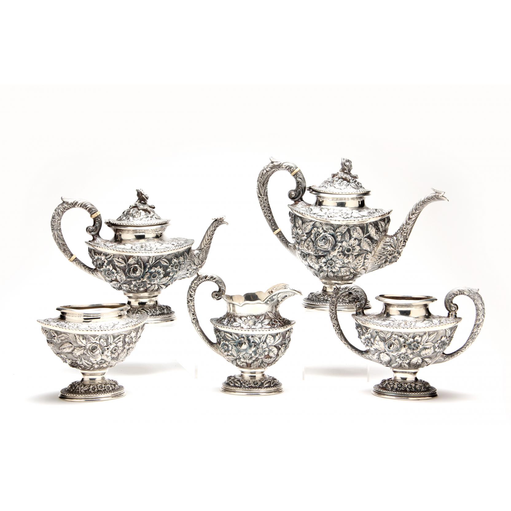 Appraisal: Schofield Baltimore Rose Sterling Silver Tea Coffee Set the five