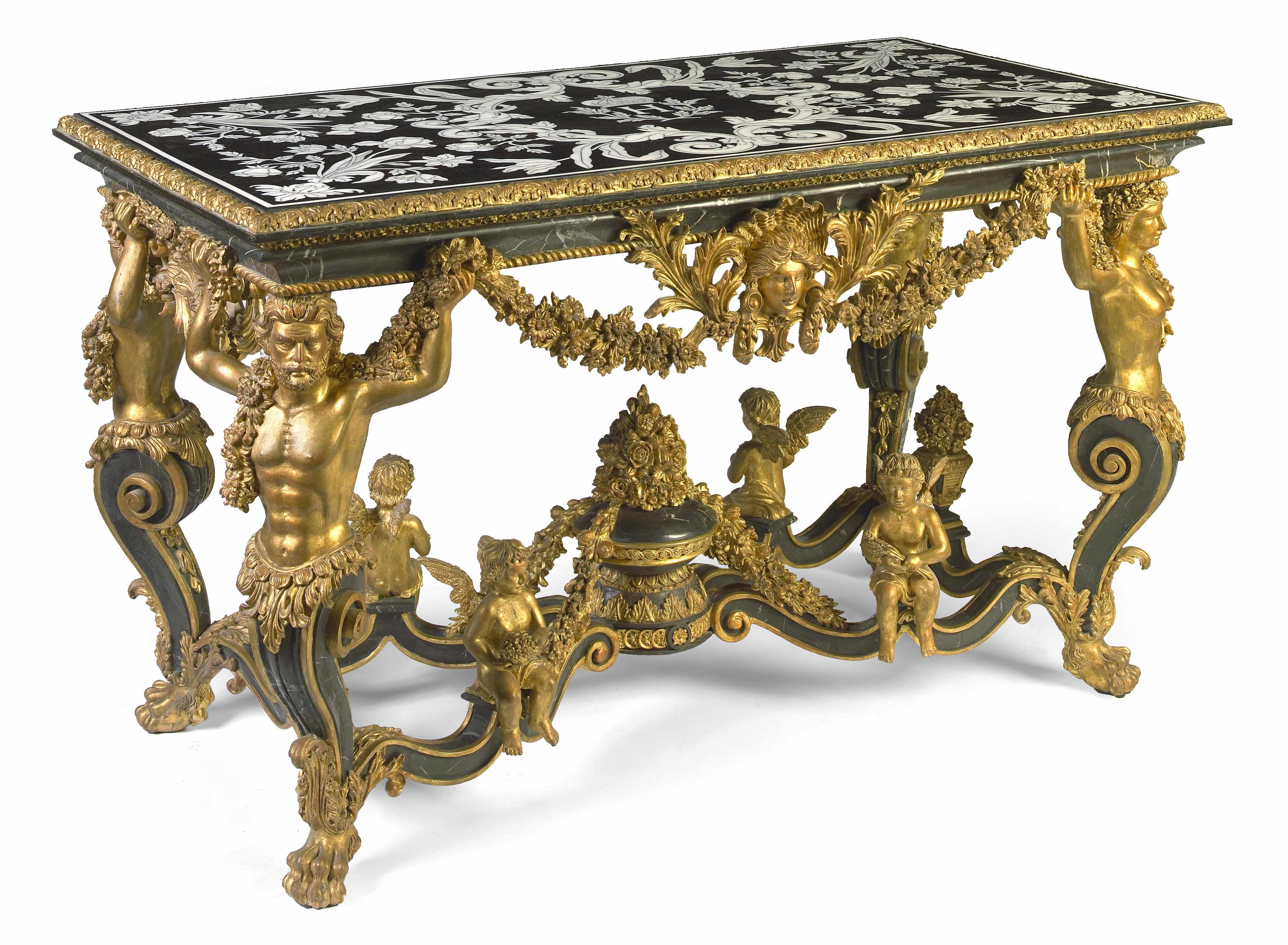 Appraisal: A Baroque style carved giltwood and composition center table th