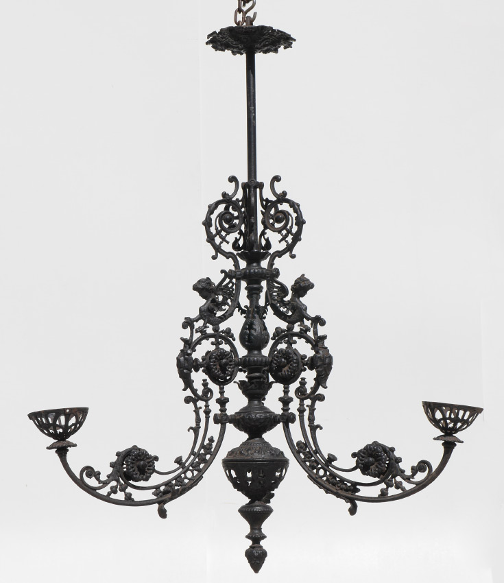 Appraisal: VICTORIAN CAST WROUGHT IRON CHANDELIER Ca - A chandelier for