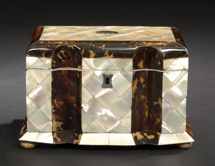 Appraisal: English Tortoiseshell and Mother-of-Pearl Double-Compartment Tea Box third quarter th