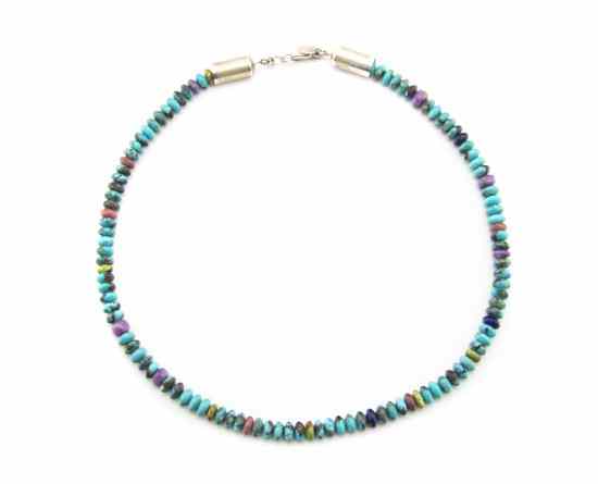 Appraisal: A Santo Domingo Mixed Turquoise Bead Necklace having silver tips