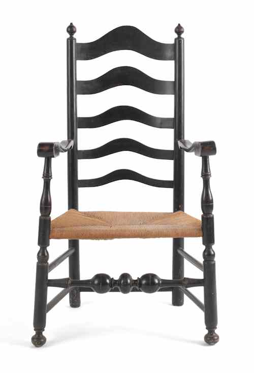 Appraisal: Delaware Valley ladderback armchair ca with five slats a rush