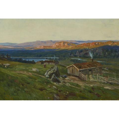 Appraisal: Hans Federik Henriksen Borgen - EVENING ON THE FARM NORWAY