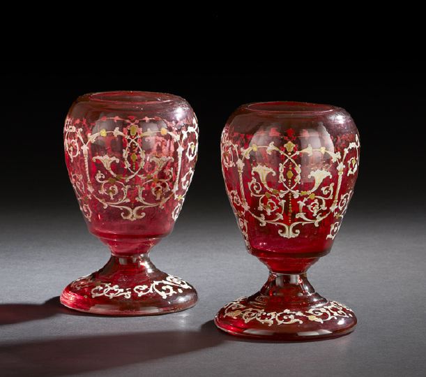 Appraisal: Pair of Bohemian Cranberry Glass Vases first quarter th century