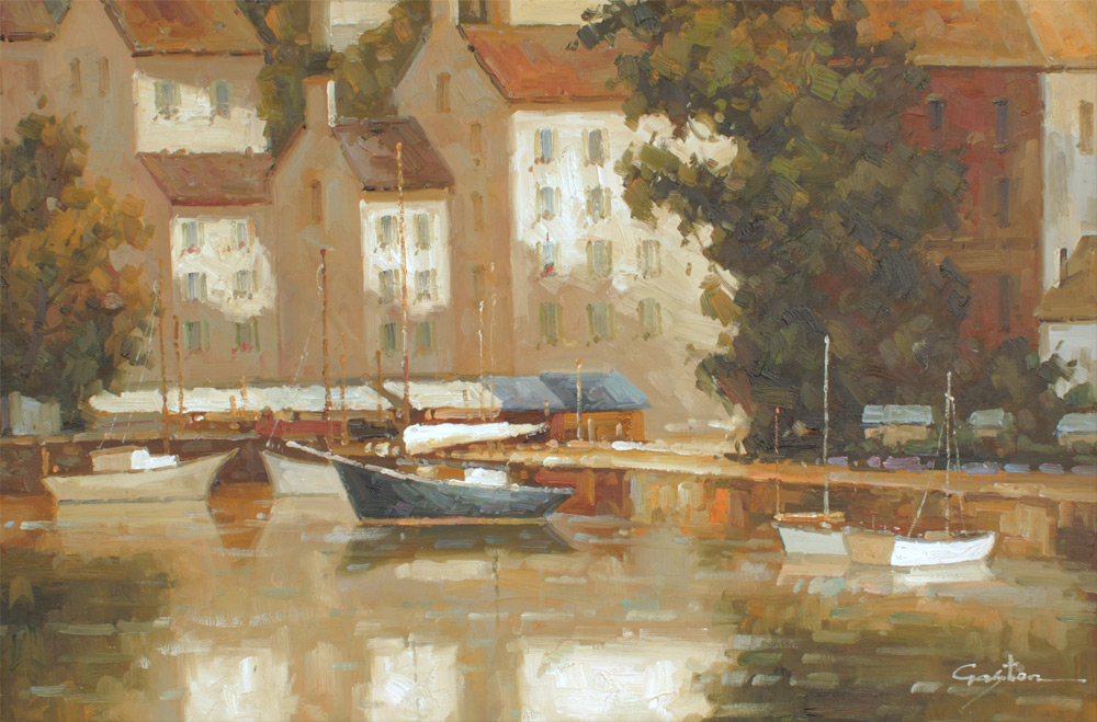 Appraisal: GASTON Marc American th Century Boats on the Quay Oil