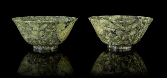 Appraisal: Sale Lot A Small Pair of Spinach Jade Bowls each