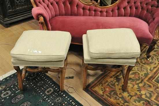 Appraisal: A PAIR OF FRENCH PROVINCIAL STYLE FRAMED STOOLS Each square