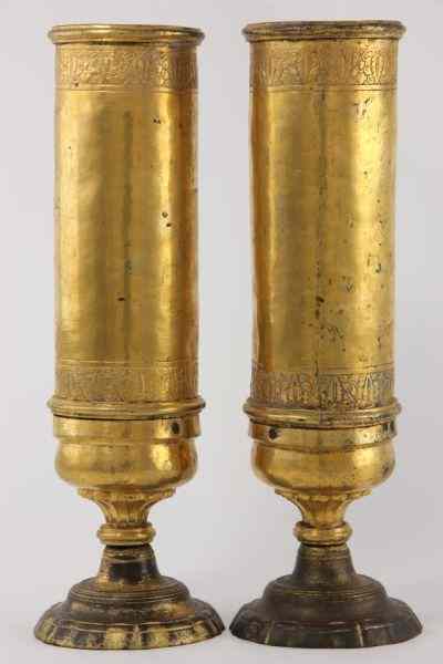 Appraisal: Pair of Gilt Bronze Vases th century cylindrical form with