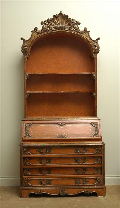 Appraisal: Italian Rococo-Style Carved and Painted Bureau-Bookcase x x in